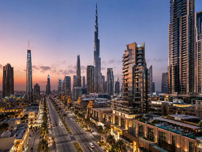 Downtown Dubai with the Burj Khalifa rising above the city