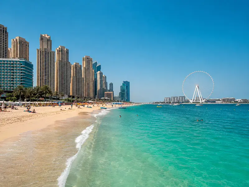 JBR beach and Bluewaters Island next to Dubai Marina