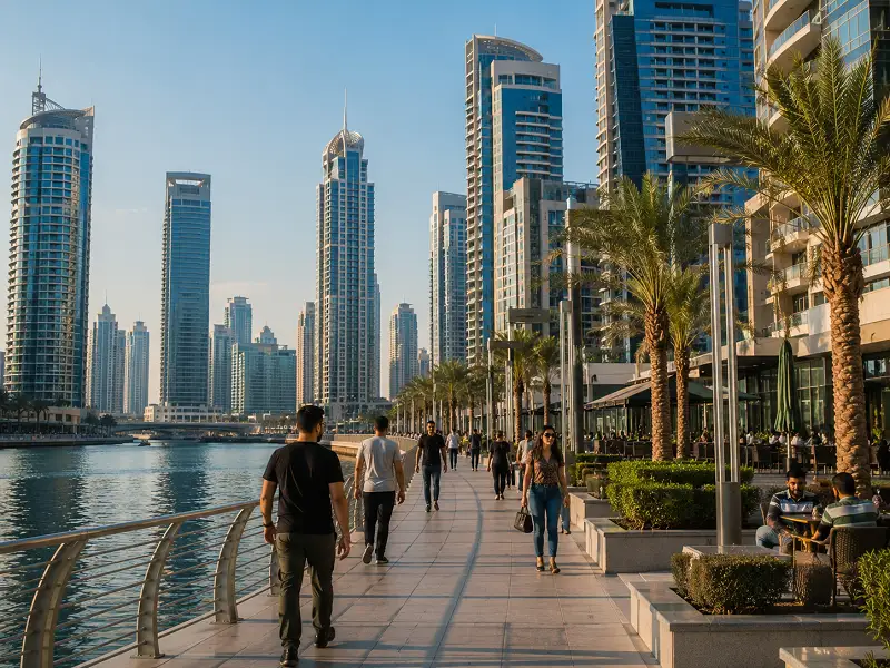 Dubai Water Canal boardwalk and towers in Business Bay