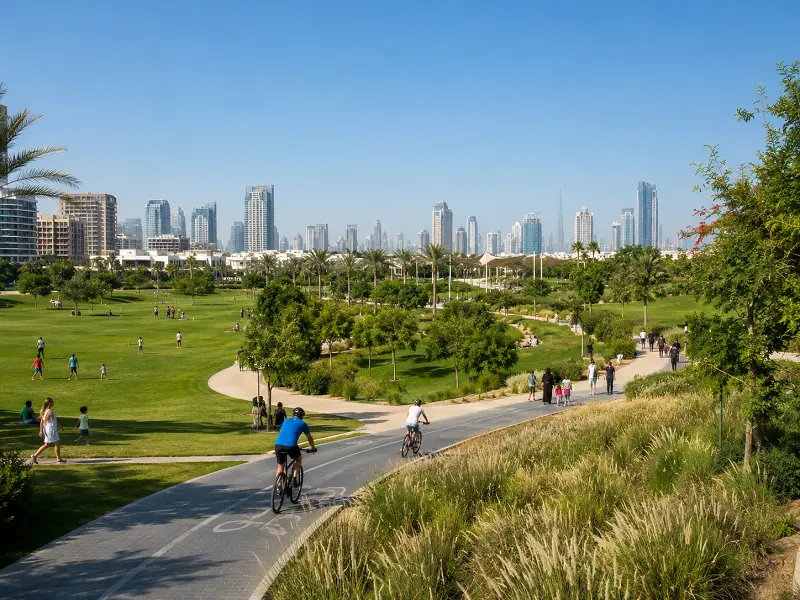 Dubai Hills Park green open space and walking paths in Dubai Hills Estate
