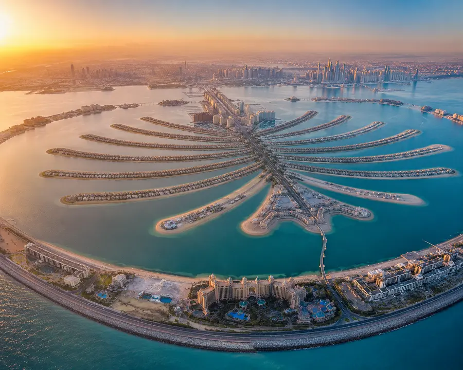Palm Jumeirah island and frond villas from the air